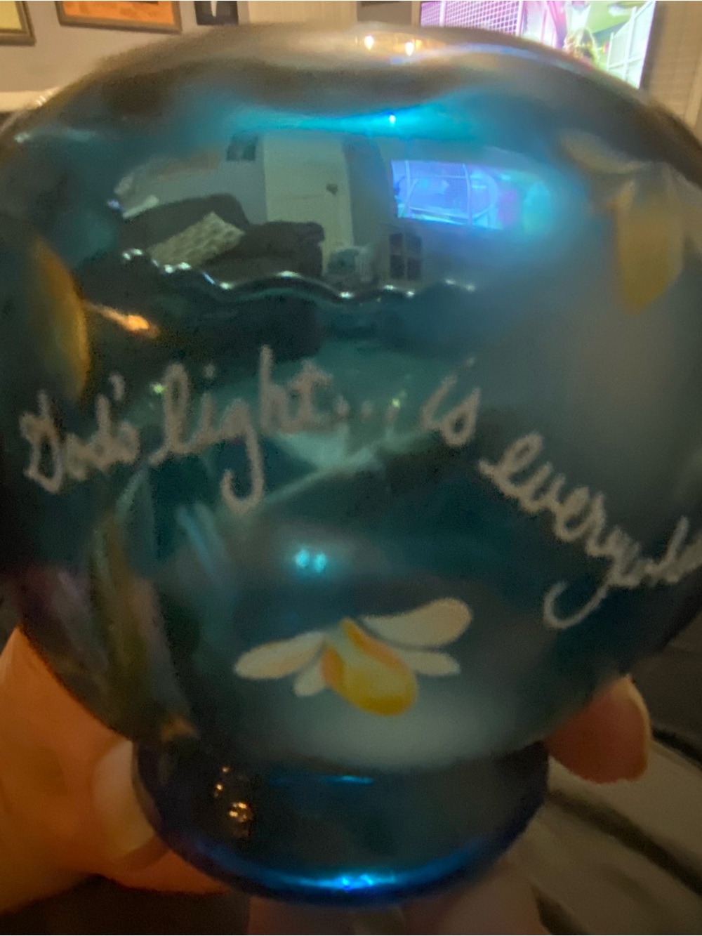 Fenton Teal Blue Iridescent Hand-Painted Floral Glass Vase